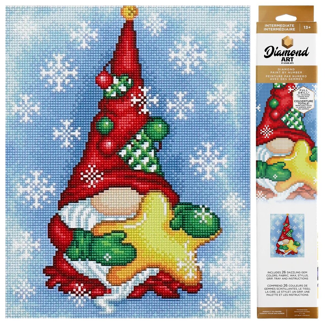 Diamond Art by Leisure Arts Red Gnome Painting Kit – 16 x 20 Inch Christmas Craft Kit for Adults – Festive DIY Holiday Decoration with Intermediate Design
